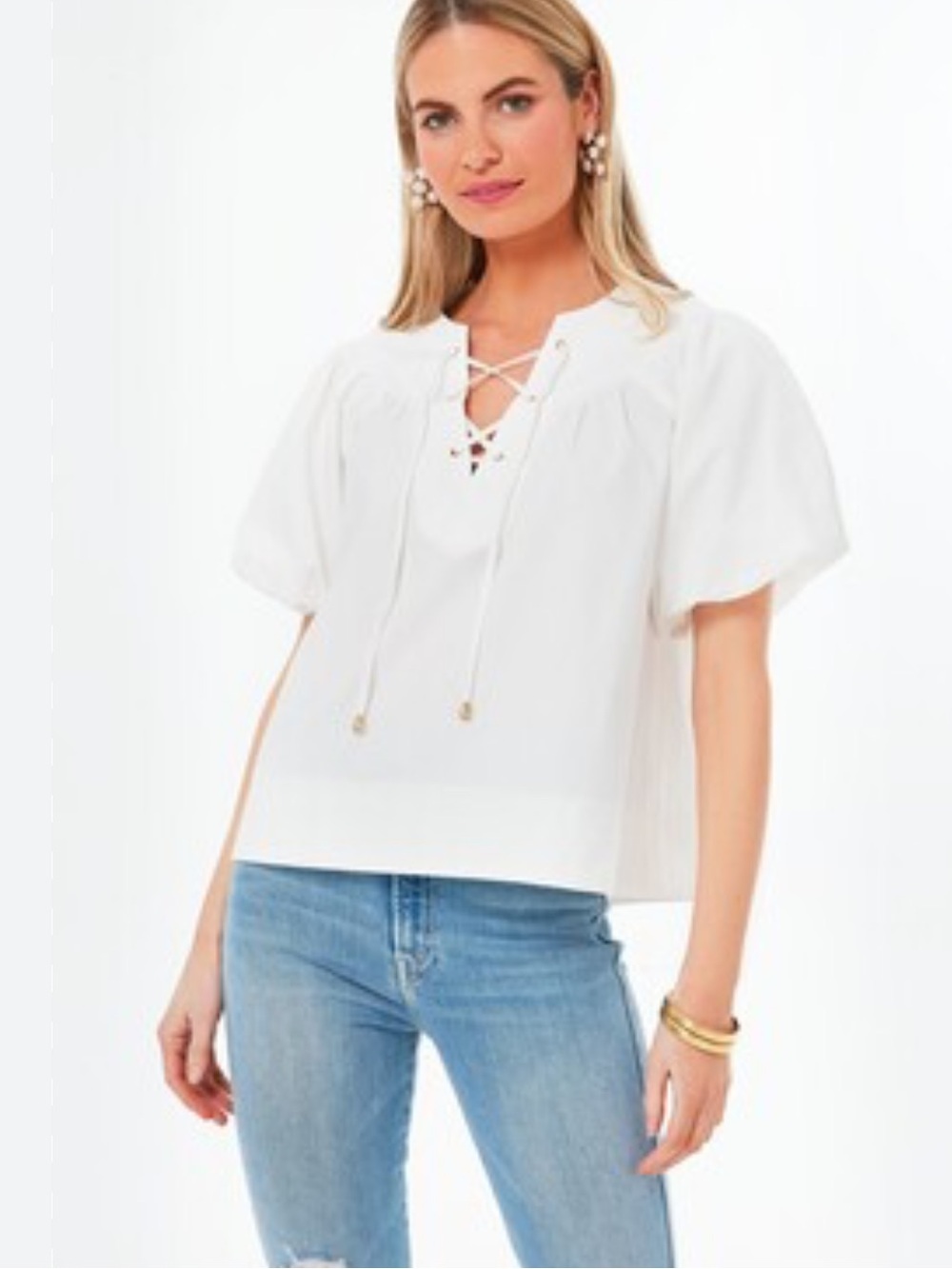 Pomander place white poplin tie front Robbie top medium coastal classic
